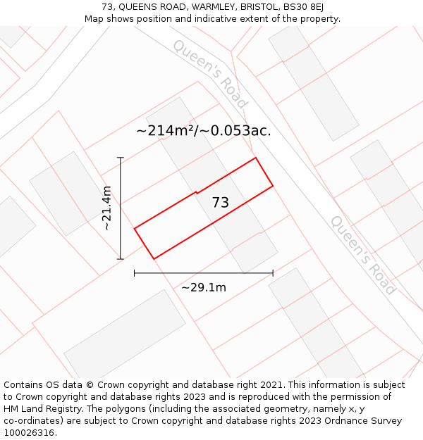 73, QUEENS ROAD, WARMLEY, BRISTOL, BS30 8EJ: Plot and title map