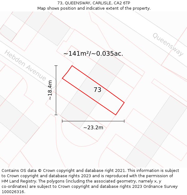 73, QUEENSWAY, CARLISLE, CA2 6TP: Plot and title map