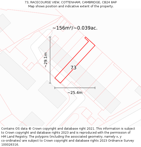 73, RACECOURSE VIEW, COTTENHAM, CAMBRIDGE, CB24 8AP: Plot and title map