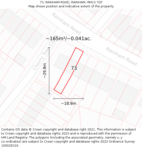 73, RAINHAM ROAD, RAINHAM, RM13 7QT: Plot and title map