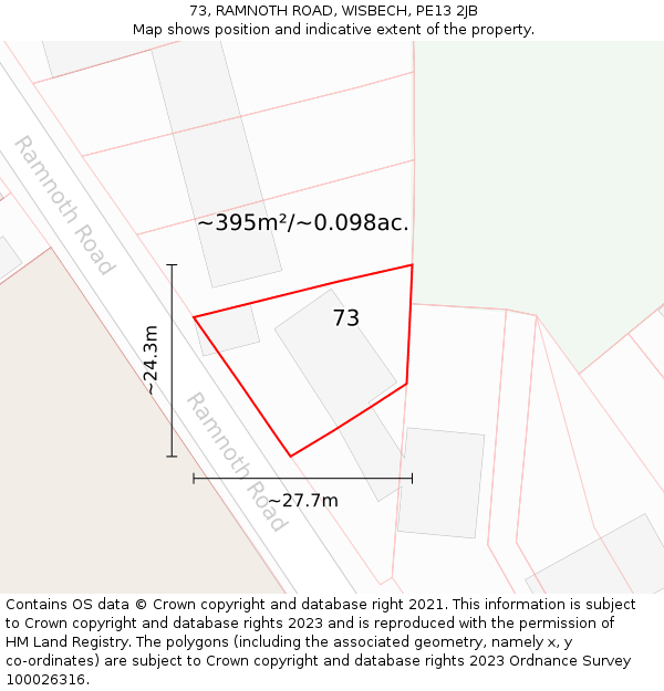 73, RAMNOTH ROAD, WISBECH, PE13 2JB: Plot and title map