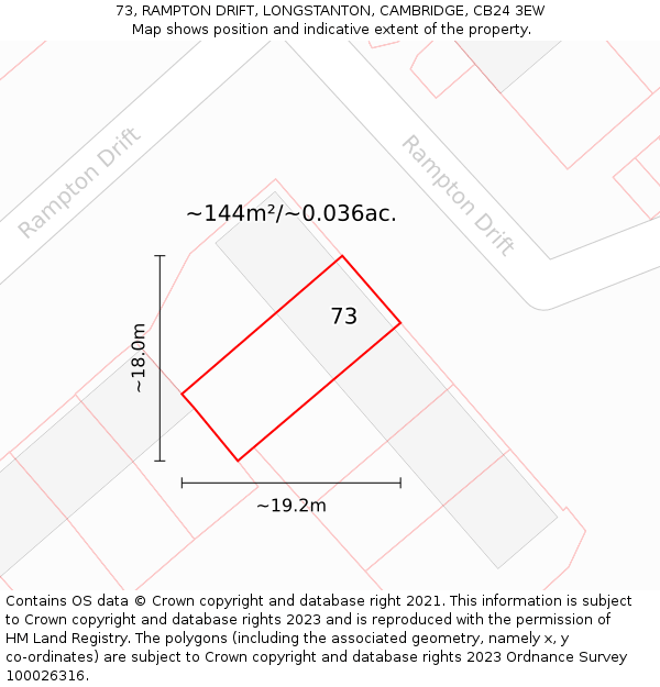 73, RAMPTON DRIFT, LONGSTANTON, CAMBRIDGE, CB24 3EW: Plot and title map