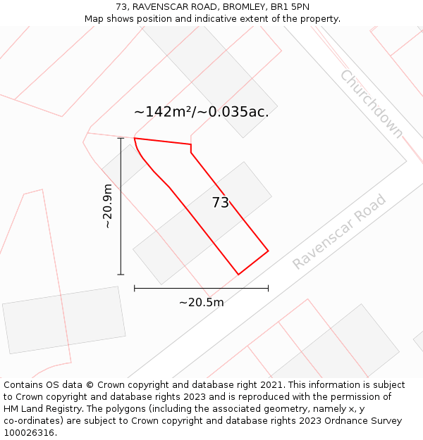 73, RAVENSCAR ROAD, BROMLEY, BR1 5PN: Plot and title map