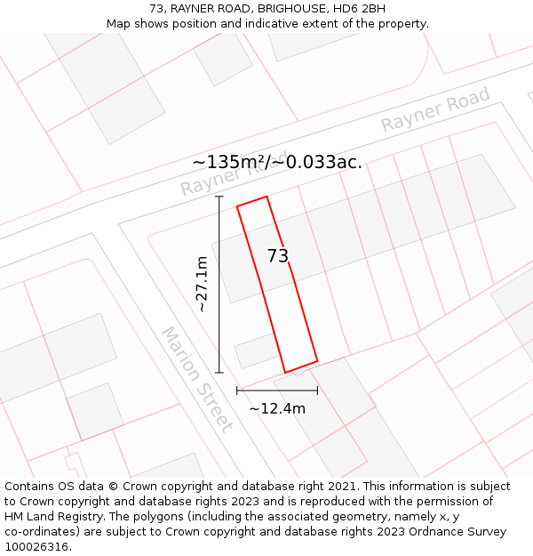 73, RAYNER ROAD, BRIGHOUSE, HD6 2BH: Plot and title map