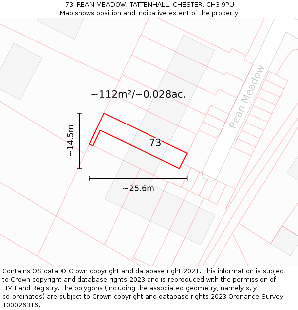 73, REAN MEADOW, TATTENHALL, CHESTER, CH3 9PU: Plot and title map