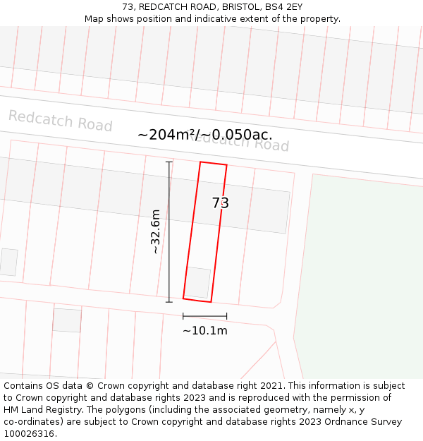 73, REDCATCH ROAD, BRISTOL, BS4 2EY: Plot and title map