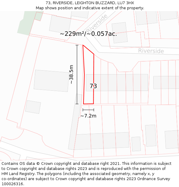 73, RIVERSIDE, LEIGHTON BUZZARD, LU7 3HX: Plot and title map