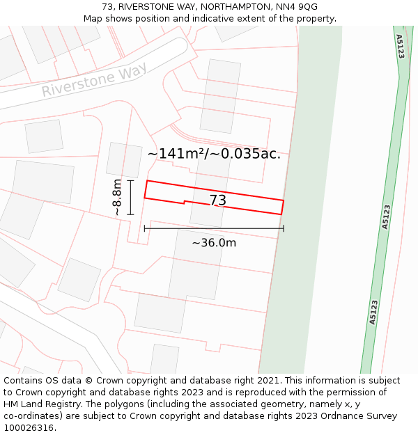 73, RIVERSTONE WAY, NORTHAMPTON, NN4 9QG: Plot and title map