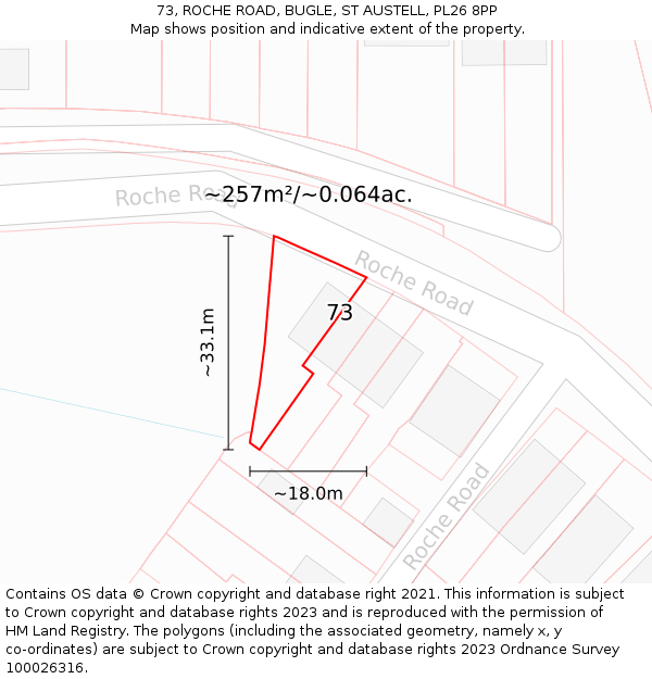 73, ROCHE ROAD, BUGLE, ST AUSTELL, PL26 8PP: Plot and title map