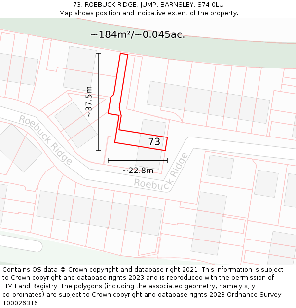 73, ROEBUCK RIDGE, JUMP, BARNSLEY, S74 0LU: Plot and title map