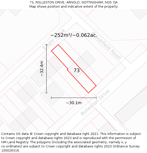 73, ROLLESTON DRIVE, ARNOLD, NOTTINGHAM, NG5 7JA: Plot and title map