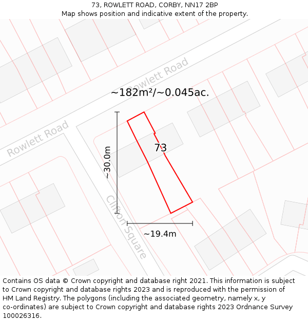 73, ROWLETT ROAD, CORBY, NN17 2BP: Plot and title map