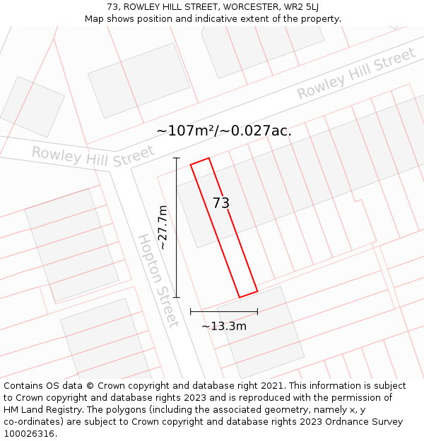 73, ROWLEY HILL STREET, WORCESTER, WR2 5LJ: Plot and title map