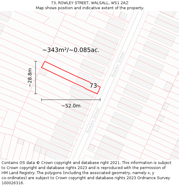 73, ROWLEY STREET, WALSALL, WS1 2AZ: Plot and title map