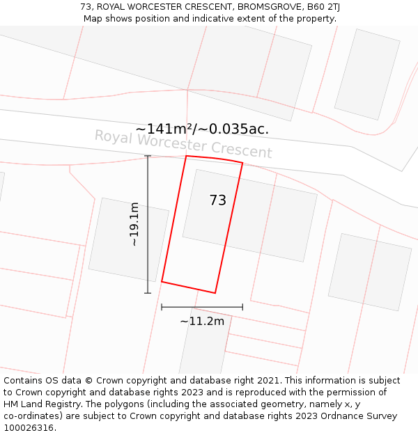 73, ROYAL WORCESTER CRESCENT, BROMSGROVE, B60 2TJ: Plot and title map