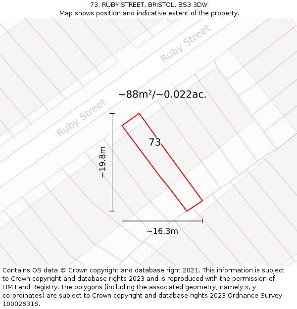 73, RUBY STREET, BRISTOL, BS3 3DW: Plot and title map