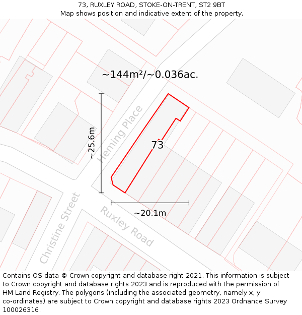 73, RUXLEY ROAD, STOKE-ON-TRENT, ST2 9BT: Plot and title map