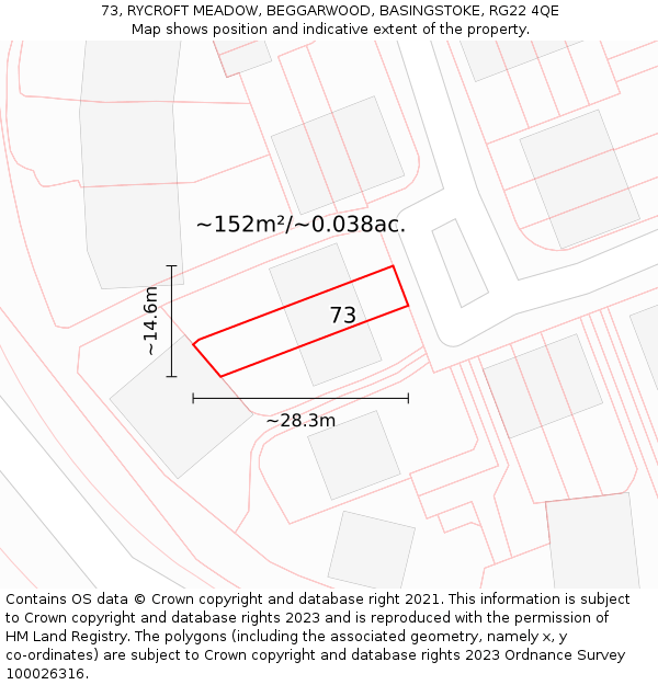 73, RYCROFT MEADOW, BEGGARWOOD, BASINGSTOKE, RG22 4QE: Plot and title map