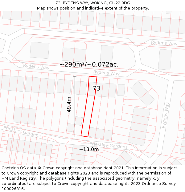 73, RYDENS WAY, WOKING, GU22 9DG: Plot and title map