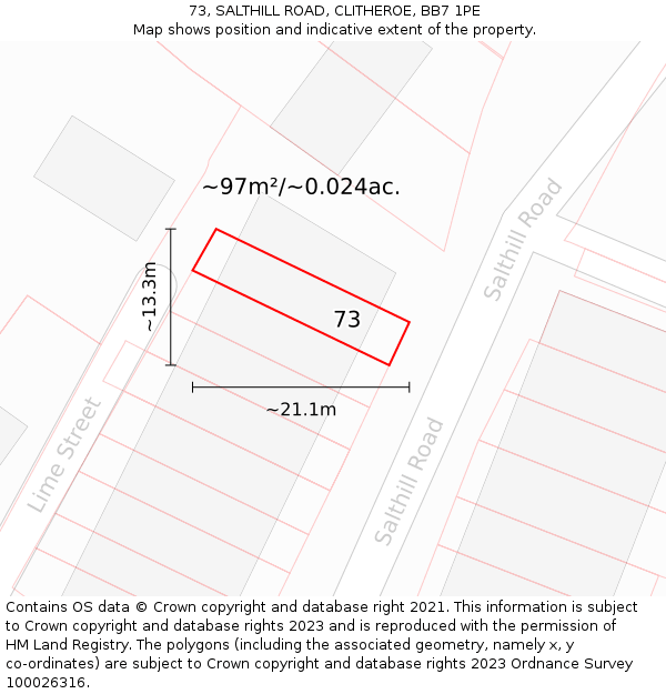 73, SALTHILL ROAD, CLITHEROE, BB7 1PE: Plot and title map