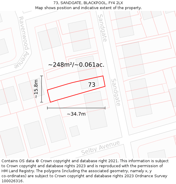 73, SANDGATE, BLACKPOOL, FY4 2LX: Plot and title map
