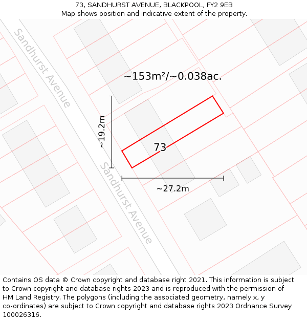73, SANDHURST AVENUE, BLACKPOOL, FY2 9EB: Plot and title map