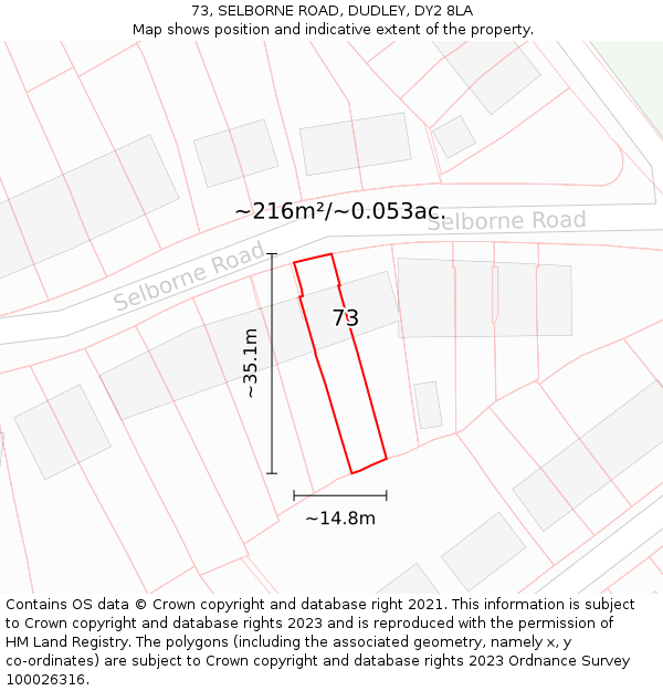 73, SELBORNE ROAD, DUDLEY, DY2 8LA: Plot and title map
