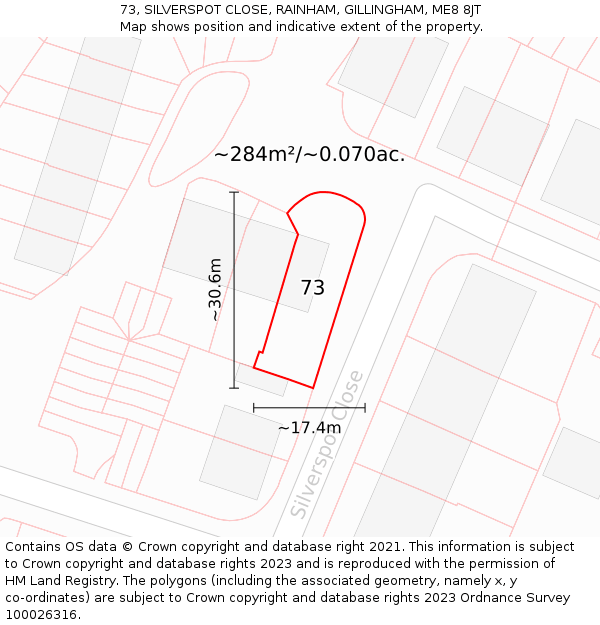 73, SILVERSPOT CLOSE, RAINHAM, GILLINGHAM, ME8 8JT: Plot and title map