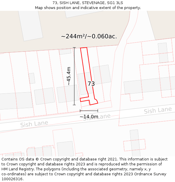 73, SISH LANE, STEVENAGE, SG1 3LS: Plot and title map