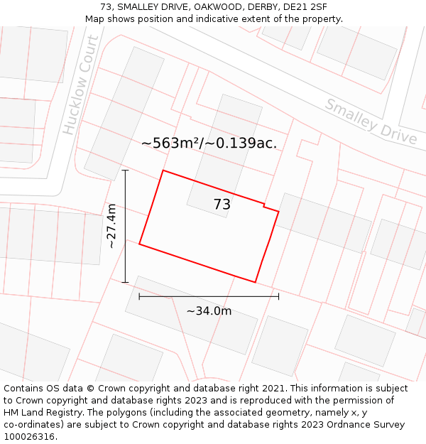 73, SMALLEY DRIVE, OAKWOOD, DERBY, DE21 2SF: Plot and title map