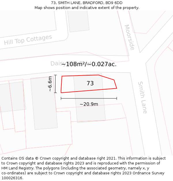 73, SMITH LANE, BRADFORD, BD9 6DD: Plot and title map