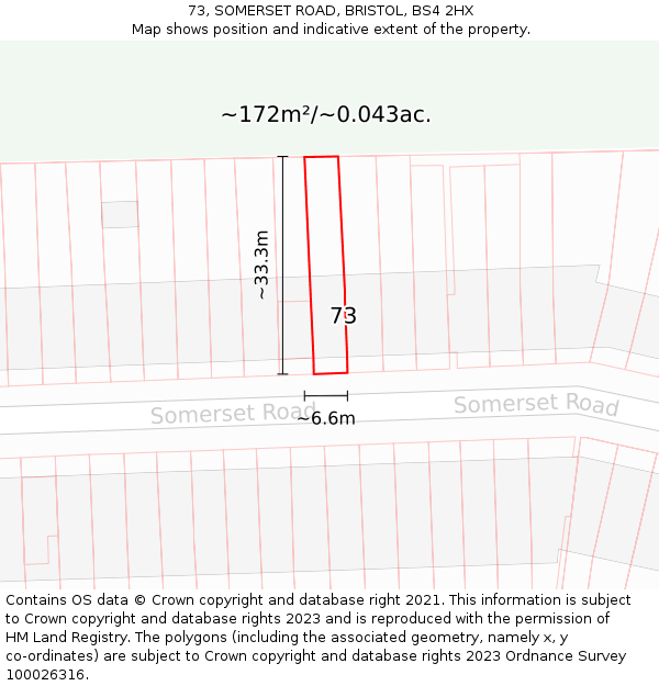 73, SOMERSET ROAD, BRISTOL, BS4 2HX: Plot and title map