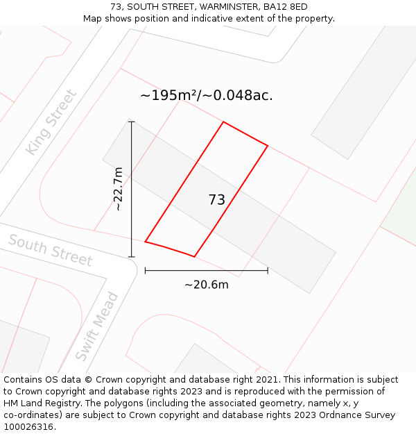 73, SOUTH STREET, WARMINSTER, BA12 8ED: Plot and title map