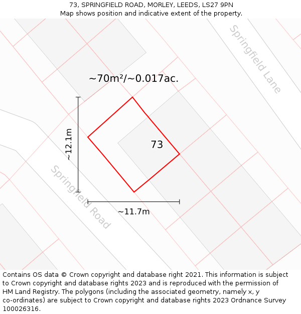 73, SPRINGFIELD ROAD, MORLEY, LEEDS, LS27 9PN: Plot and title map