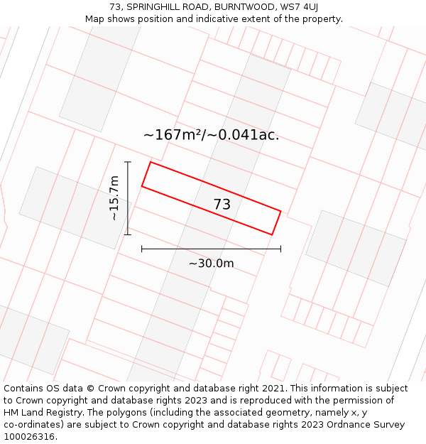 73, SPRINGHILL ROAD, BURNTWOOD, WS7 4UJ: Plot and title map