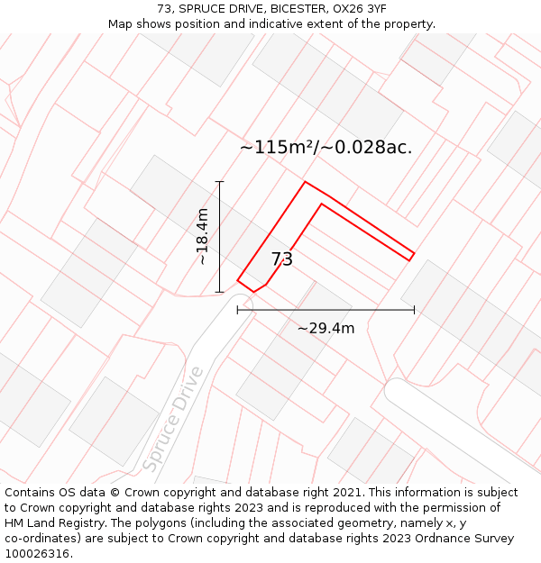 73, SPRUCE DRIVE, BICESTER, OX26 3YF: Plot and title map