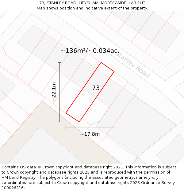 73, STANLEY ROAD, HEYSHAM, MORECAMBE, LA3 1UT: Plot and title map