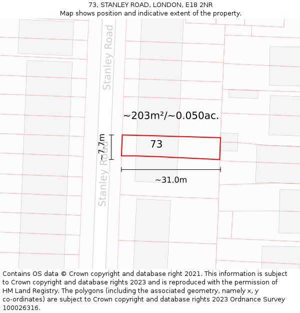 73, STANLEY ROAD, LONDON, E18 2NR: Plot and title map