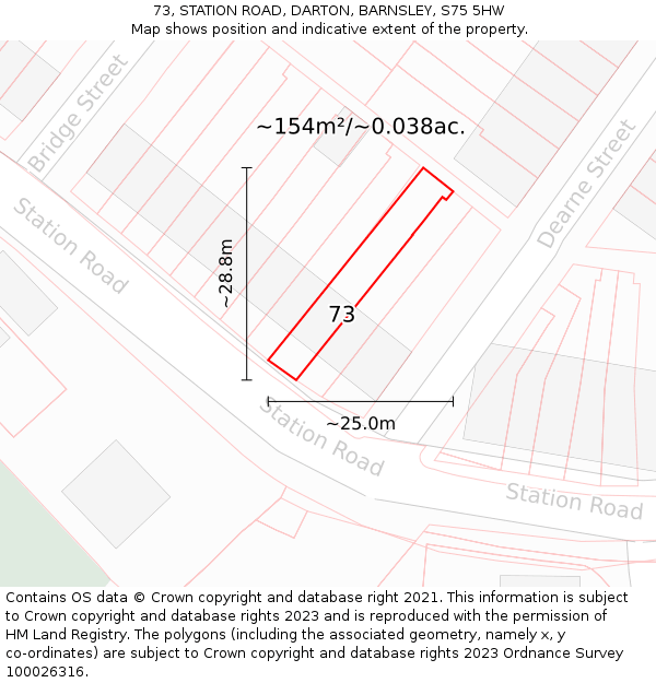 73, STATION ROAD, DARTON, BARNSLEY, S75 5HW: Plot and title map