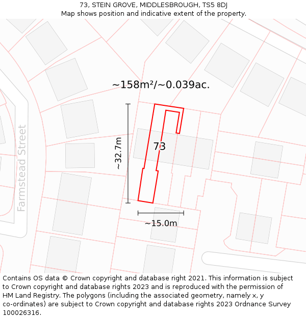 73, STEIN GROVE, MIDDLESBROUGH, TS5 8DJ: Plot and title map