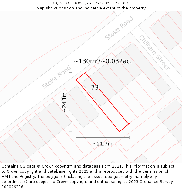 73, STOKE ROAD, AYLESBURY, HP21 8BL: Plot and title map