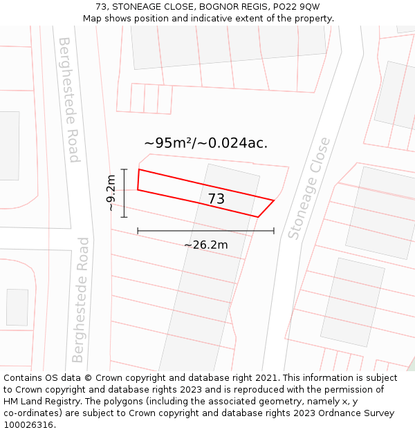 73, STONEAGE CLOSE, BOGNOR REGIS, PO22 9QW: Plot and title map