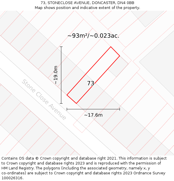 73, STONECLOSE AVENUE, DONCASTER, DN4 0BB: Plot and title map