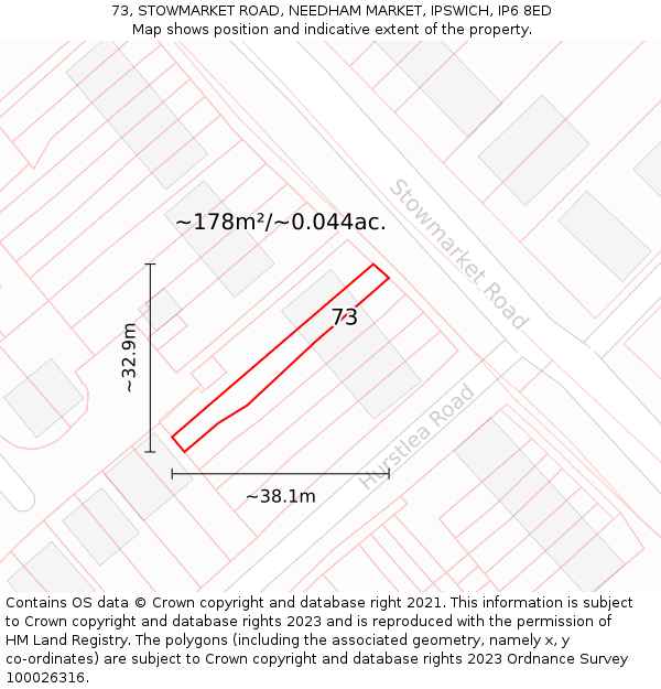73, STOWMARKET ROAD, NEEDHAM MARKET, IPSWICH, IP6 8ED: Plot and title map