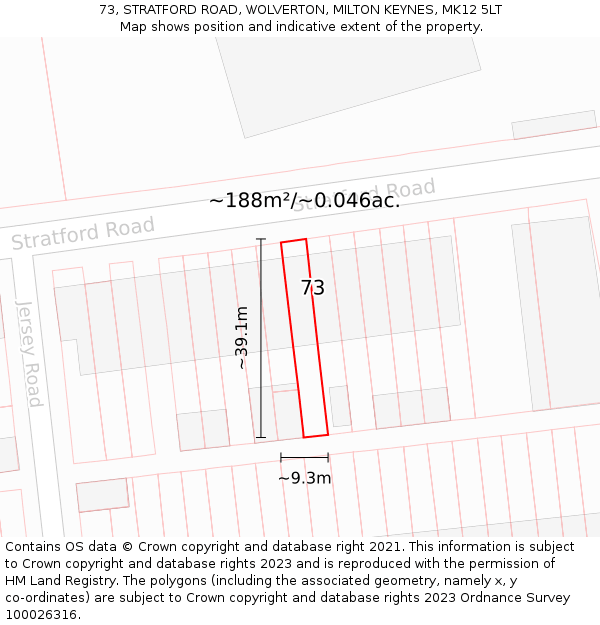 73, STRATFORD ROAD, WOLVERTON, MILTON KEYNES, MK12 5LT: Plot and title map