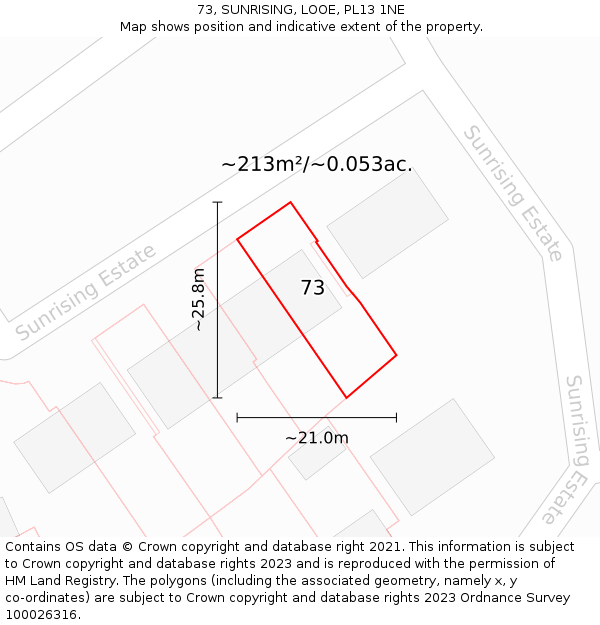 73, SUNRISING, LOOE, PL13 1NE: Plot and title map