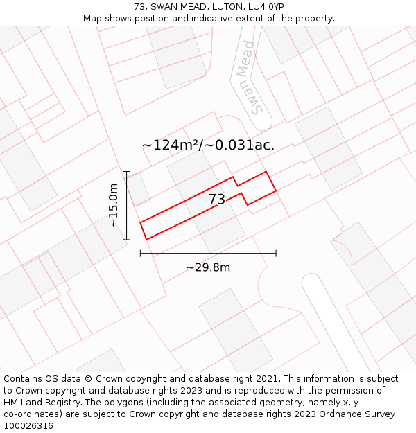 73, SWAN MEAD, LUTON, LU4 0YP: Plot and title map
