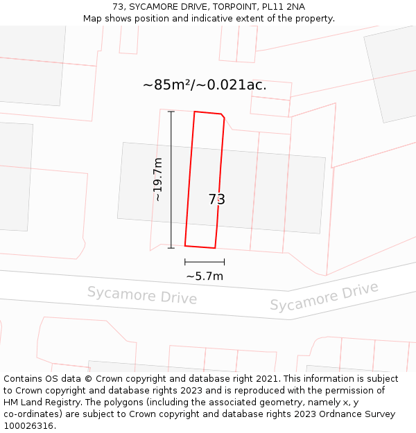 73, SYCAMORE DRIVE, TORPOINT, PL11 2NA: Plot and title map