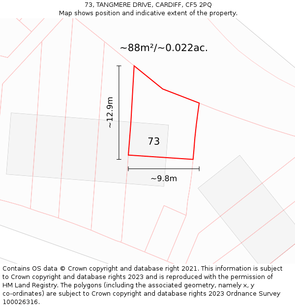 73, TANGMERE DRIVE, CARDIFF, CF5 2PQ: Plot and title map