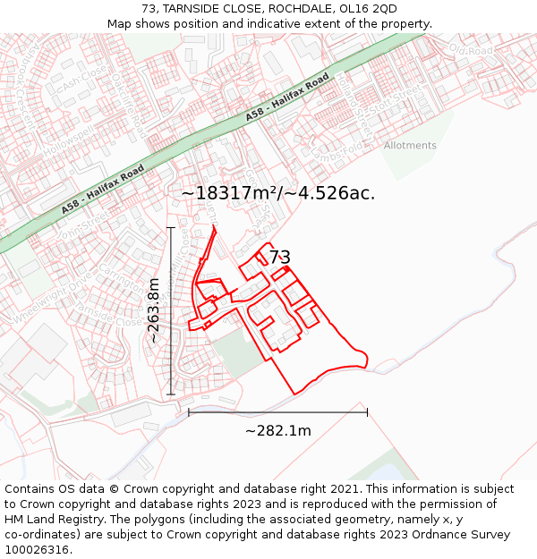73, TARNSIDE CLOSE, ROCHDALE, OL16 2QD: Plot and title map